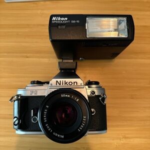 Nikon FG Camera with SB-15 Flash - Black and Silver